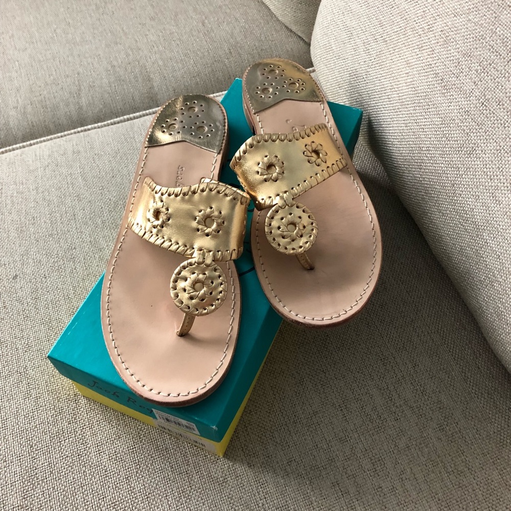 Jack Rogers gold flat sandals. Size 10